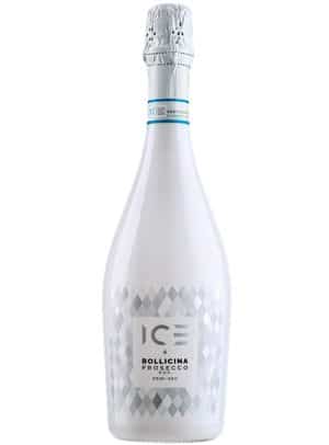 Bouteille de prosecco entièrement blanche, style luxe avec écriture en or.